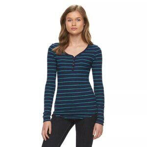 SO Ribbed Striped Perfect Henley Tee Shirt